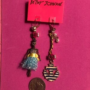 Vintage Rare & HTF Betsey Johnson Nautical and Doll Earrings - Blue, Gold, Pink